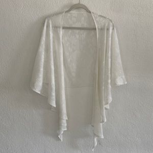 White Shawl Cover Up - Floral Sheer
